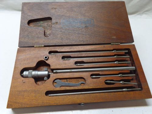 Starrett solid rod inside micrometer set 3-8&#034; w/extension/connector/case, good for sale