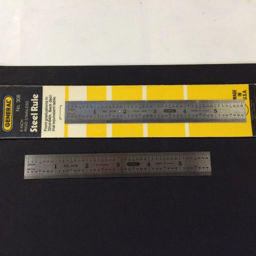 General 308  6&#034; Rigid Stainless Steel Rule, 32nds,64ths, Decimal Equiv. Lot of 2