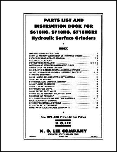 K. o. lee s618gh s718hg s718hgre grinders manual for sale