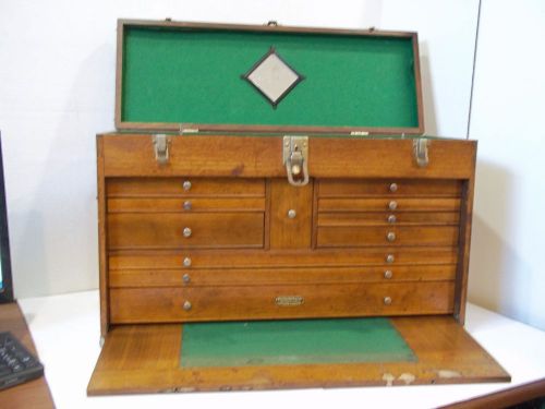 Vintage H Gerstner Oak Wood Machinists Tool Box #52 – 11 Drawers w/Cover