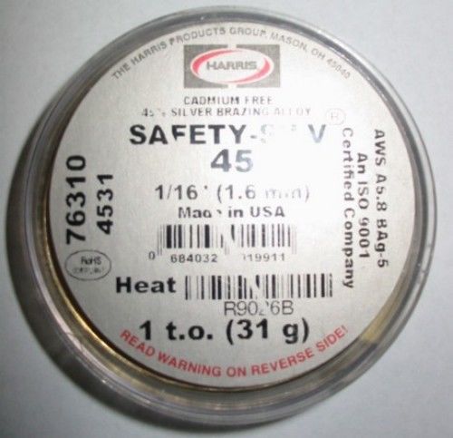 Harris safety-silv 45 silver brazing alloy - 1 t.o. for sale
