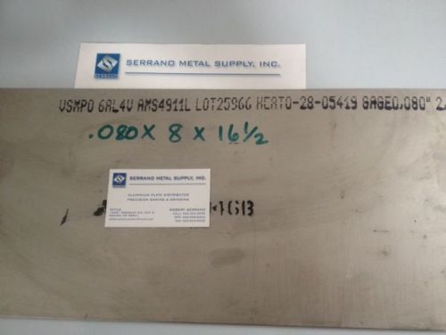 Titanium 6al-4v sheet .080  x  8  x  16 for sale