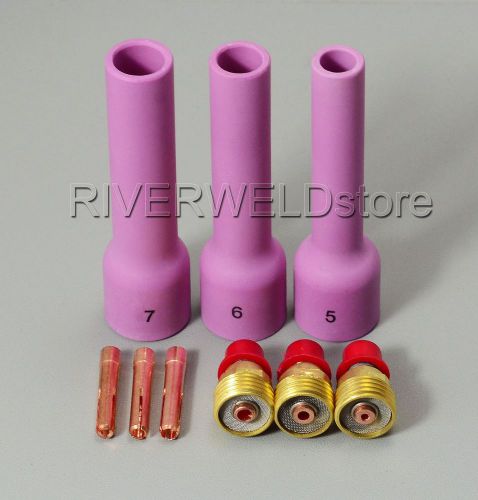 Tig kit gas lens long alumina nozzle, collet fit tig torch wp sr db 9 20 25,9pk for sale