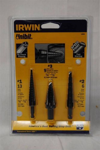 Irwin Unibit 10502 Step Bit 3 Piece Drill Bit Set #1 #2 #3  - NEW!