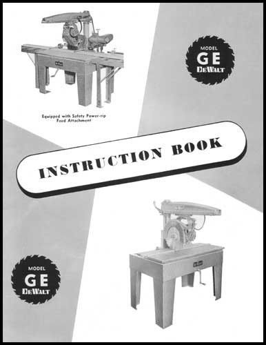 DeWalt Model GE Manual Radial Arm Saw Instructions