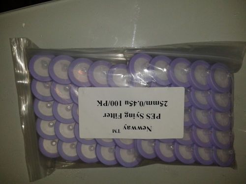 PES Syringe Filter 25mm/0.45u, or 0.2u, 100/PK, HPLC