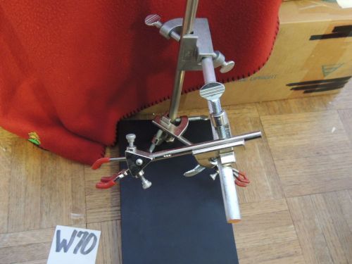 Heavy slate base lab stand with multiple talon jar &amp; support clamps 35&#034; pole for sale