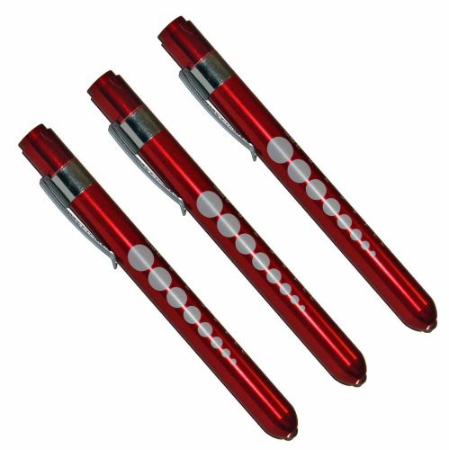 (3) Professional Medical Diagnostic Penlights With Pupil Gauge Red w/BATTERIES