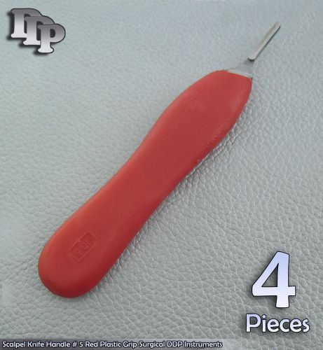 4 Pieces Of Scalpel Knife Handle # 5 Red Plastic Grip, Surgical DDP Instruments
