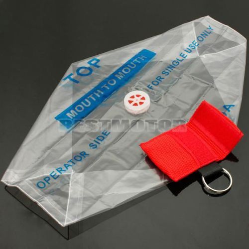 Red keychain bag with cpr mask emergency resuscitator 1-way valve face shield for sale