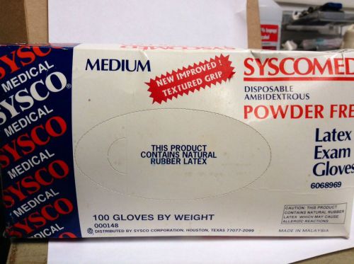 Sysco  Latex Gloves, Powder-Free, Medium exam examination gloves box of  100