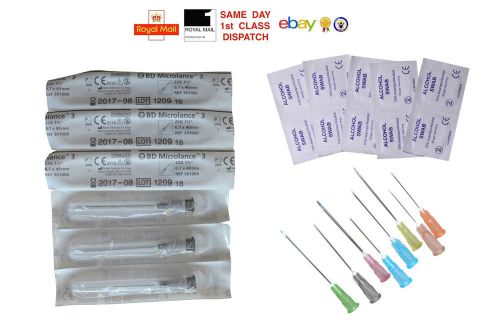 10 15 20 25 30 40 50 bd needles + swabs 22g 0.7x30 &amp; 0.7x40 black ink fast cheap for sale
