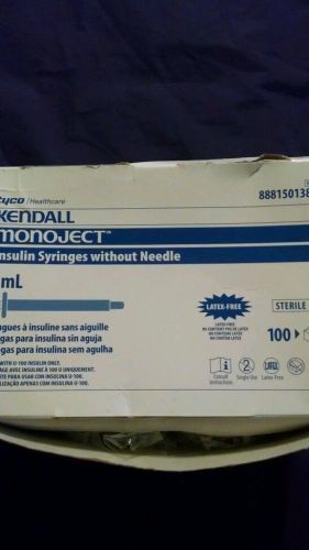 100 Kendall Monoject Insulin Syringes 1ml without Needle