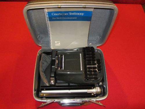 VINTAGE STENOGRAPH COURTROOM REPORTER SHORTHAND MACHINE w/ CASE, TRIPOD, BOOKLET
