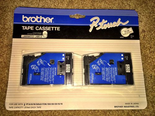 Brother P-touch Replacement Tapes,  1/2 &#034;, Black on White, 2-Pack, TC-20