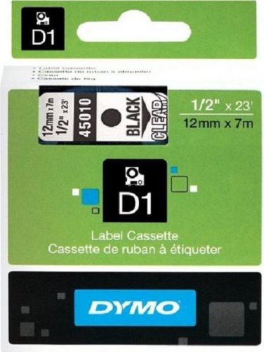 12 mm x  7m dymo label d1 45010 tape zwart ruban black clear noir transparent for sale