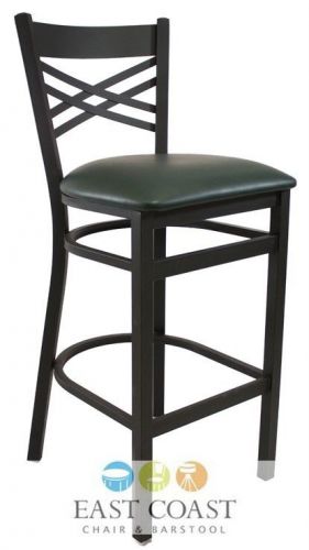 New Commercial Cross Back Metal Restaurant Bar Stool with Green Vinyl Seat