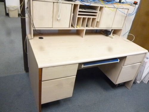 Ivory color office desk with 4 drawers and upper modular shelves (c153) for sale