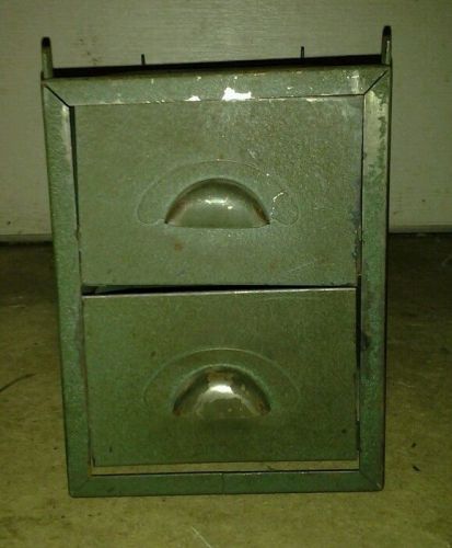 Vintage Green Metal 2 Drawer File Cabinet Army Green Industrial