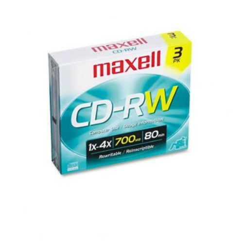 Maxell CD-RW Discs, 700MB/80min, 4x, w/ Jewel Cases, Silver, 3/Pack  NEW