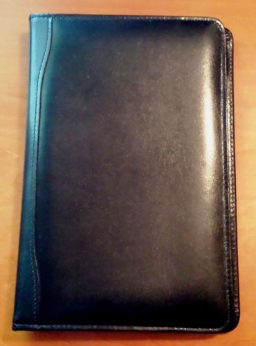 Handy 9&#034; Faux Leather Folding Portfolio Notebook Black &amp; Tan