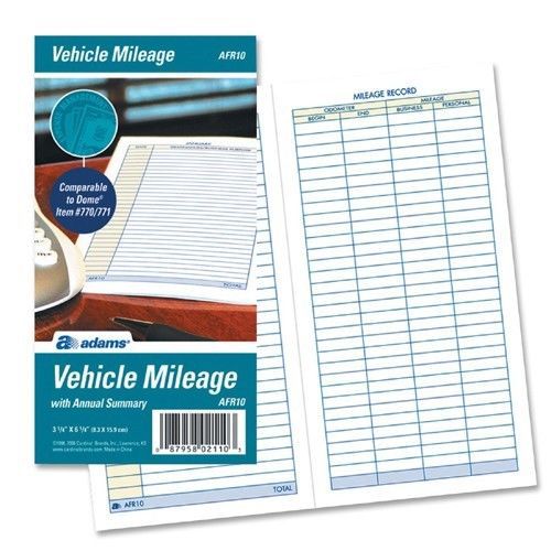 Adams Vehicle Mileage Log with Annual Summary AFR10 Mileage Expense Tracking