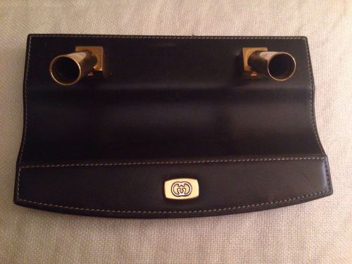 Vintage  gucci leather &amp; brass double pen holder - authentic - made in italy for sale