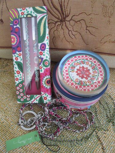 Vera bradley ~ english garden paper weight&amp;viva la vera pen set &amp; chain lanyard for sale