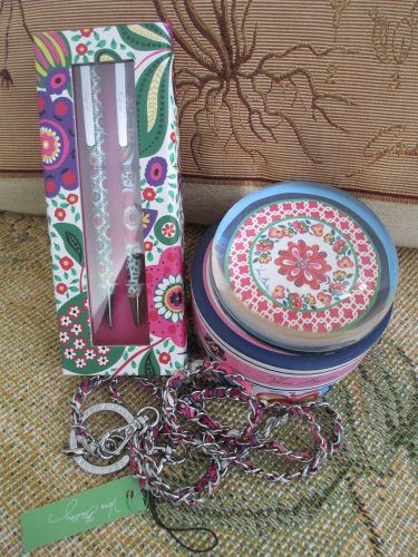 Vera Bradley ~ ENGLISH GARDEN PAPER WEIGHT&amp;VIVA LA VERA PEN SET &amp; CHAIN LANYARD