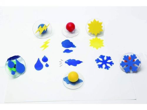 Set of 6 Weather Giant Rubber Stampers wCase/ Rain, Cloud etc.
