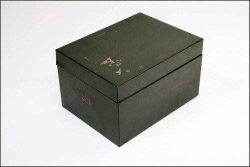 Vtg Industrial Card File green metal cabinet single drawer box 4x6 index recipe