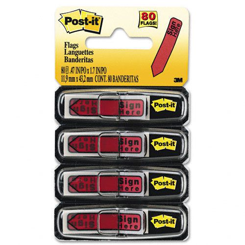 Post-it Flags Arrow Message 1/2&#034; Flags in Dispenser, &#034;Sign Here&#034;, Red, 80/Pack