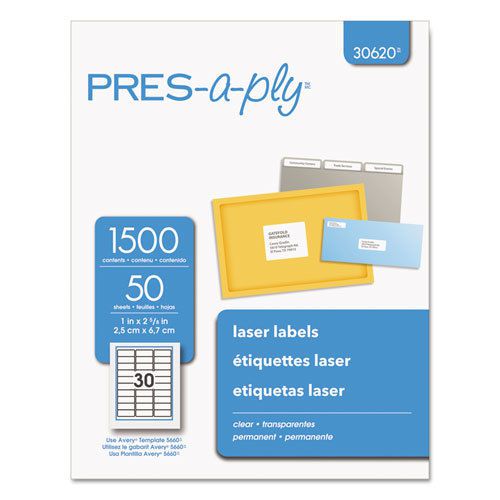 Pres-a-ply laser address labels, 1 x 2-5/6, clear, 1500/box for sale