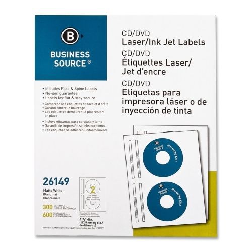 BSN26149 CD/DVD Labels, Laser/inkjet, 300/PK, White