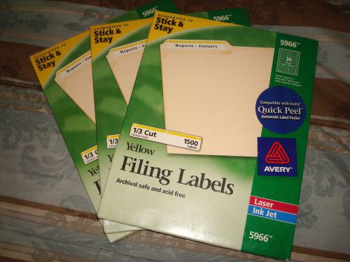 3 BOXES, 4500 LABELS, YELLOW LASER/INK JET FILING LABELS AVERY 5966