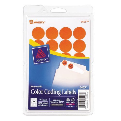 Avery orange removable color coding labels 5465, 3/4&#034; round, pack of 1008 for sale