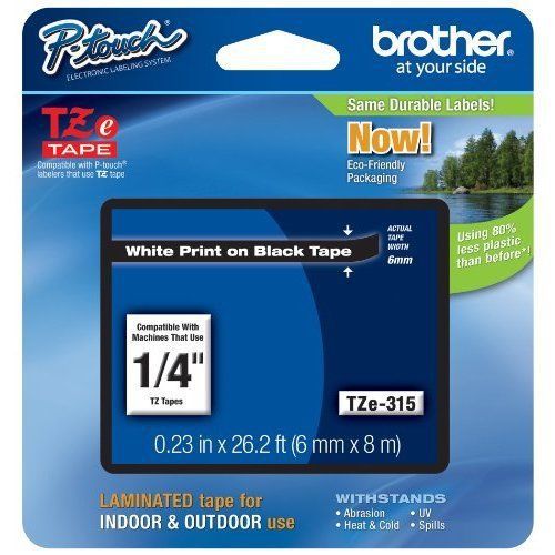 Brother Laminated Tape White on Black 6MM (TZe315) EE490756 Mint Home Office