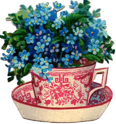 30 Custom Blue Flowers in Tea Cup Personalized Address Labels
