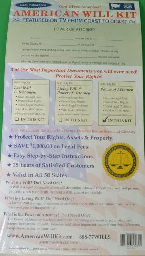 American Will Kit Power od Attorney As Seen On TV #50262 Valid In 50 States