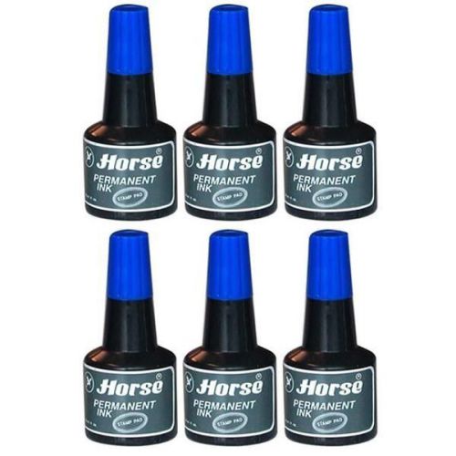 6 Pieces Horse Blue Stamp Pad Water Proof Refill Permanent ink 30 cc Per Each