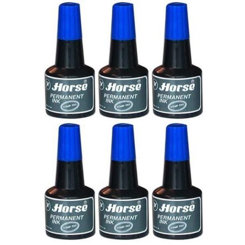 6 Pieces Horse Blue Stamp Pad Water Proof Refill Permanent ink 30 cc Per Each