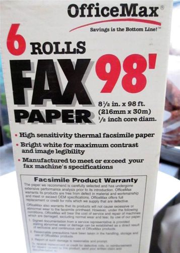 4 Rolls ONLY of Office Max 8.5&#034; x 98&#039; Fax Paper NEW 1/2&#034; Core High Sensitivity