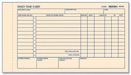 Time Card Pad Daily 2 Sided Manila 4.25 X 7 Cards 4k406