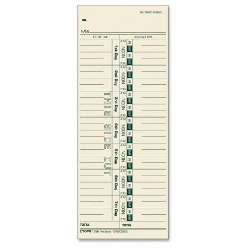 TOPS WEEKLY TIME CARDS, GREEN INK FRONT, 3.5 X 9 INCH, (500) 150 # MANILA STOCK