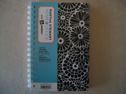 Black Floral Martha Stewart Home Office 100 Sheet Notebook, 5.5&#034; X 8.5&#034;, NEW!!