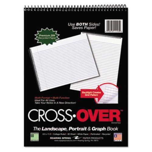 Roaring Spring 11195 Crossover Notebook, 8-1/2 X 11-1/2, 80 Pgs, White Sheets,