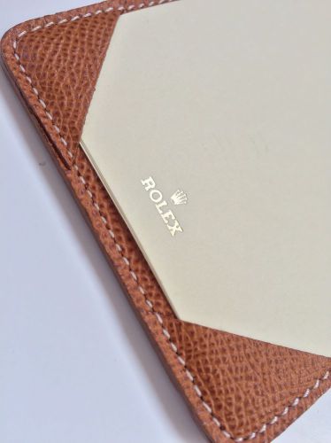 Rolex Brown Leather Notepad / Jotter with Extra Pocket