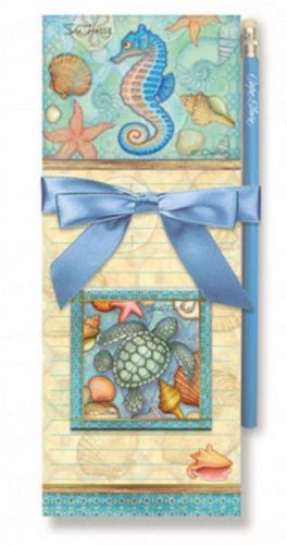 Two Magnetic Notepads, 1 Pencil, 1 Magnet: Seahorse, Starfish, shells &amp; Sea Turt