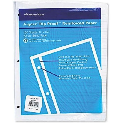 National brand heavyweight reinforced filler paper, 100 sheets, white, letter for sale