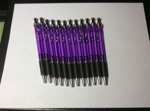 (12) new ball point pens, violet transparent body, rubber grip, pocket clip for sale